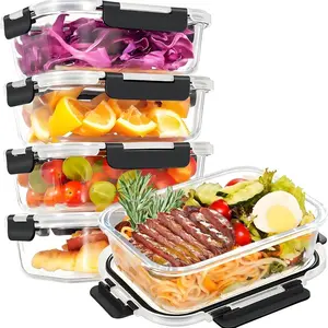 Glass food storage container, sealed glass lunch fruit container with lid - safe for microwave, oven, refrigerator, and dishwasher, 4-PACK Kitchenware