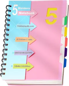 5 Subject Notebook College Ruled, Small Spiral Notebook 5x7 with Removable Divider Tabs, Lined Spiral Notebook for Women, 220 Pages A5 Spiral Notebooks for School Note Taking, Pink