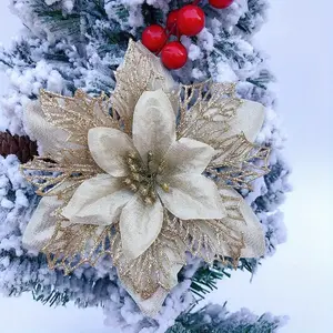 12pcs Multicolor Christmas Flowers with Powder, Festive Holiday Decorations for Christmas Tree, Garland & Home Decor, Hanging Decoration