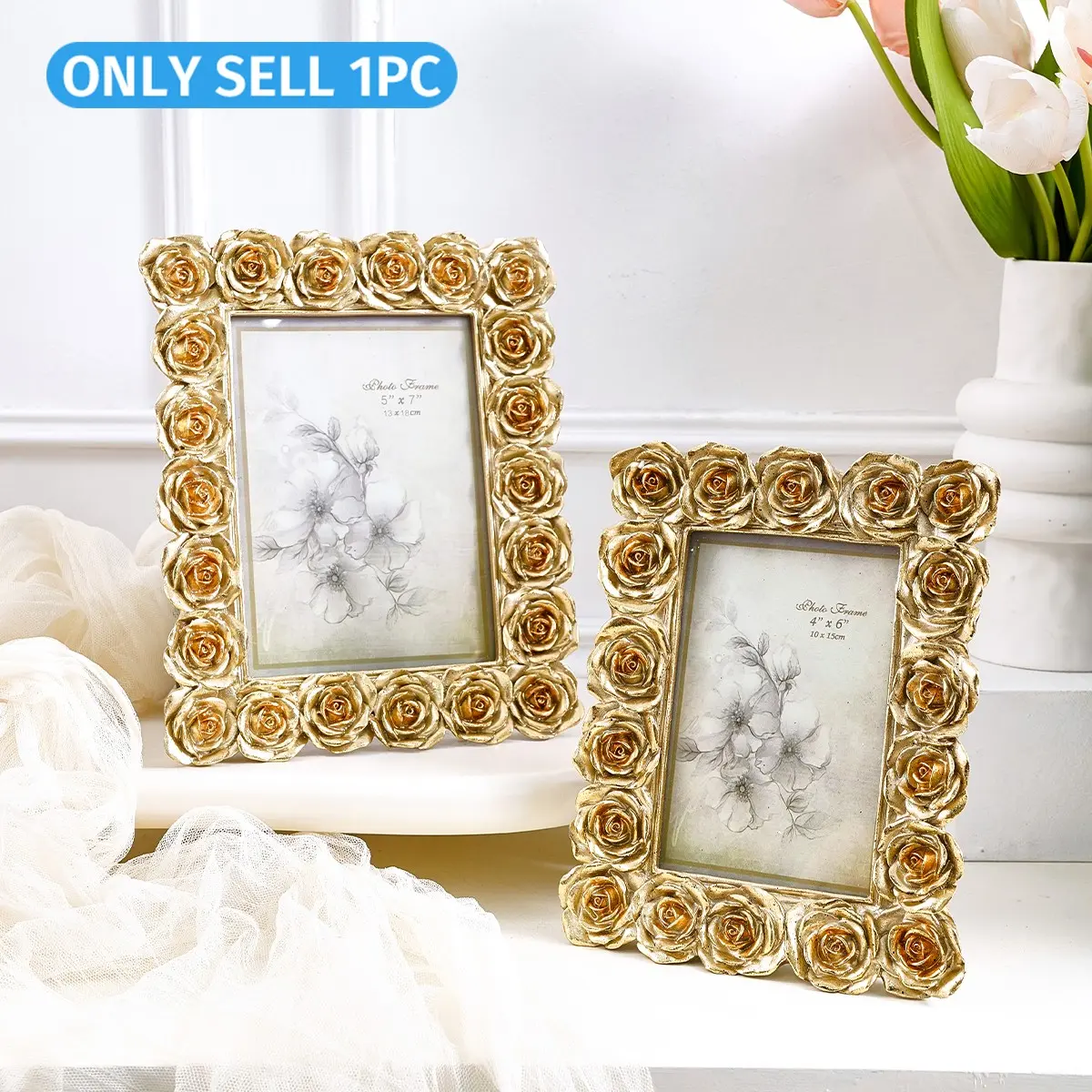 Vintage Rose Flower Photo Frame, Picture Frame, Vintage Picture Frames, European Style, Horizontal & Vertical Use, Includes Random Inner Paper, Home Decor, Home Decoration