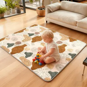 Baby Play Mats for Floor, 50x50 Crawling Mat for Playpen, Thicken Soft Padding Foam Playmats for Babies and Toddlers Infants, Foldable and Machine Washable, Boho Design baby  carpet