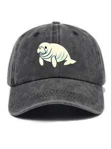 Vintage Washed Cartoon Seal Print Soft Top Outdoor Sun Protection Baseball Cap, Dad Hats, Unisex Fitted Hat for All Seasons