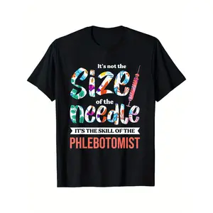 100% Cotton 'Phlebotomist Skill' Syringe Print T-Shirt - Soft, Breathable & Lightweight | Crew Neck, Short Sleeve | Ideal for Professionals, Casual Wear & More | Machine Washable