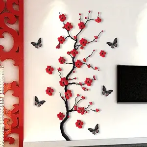 Watercolor Plum Blossom Art Wall Sticker, Self-Adhesive PVC Decorative Decal, Perfect for Living Room, Bathroom, Home Decoration, Decoration Items