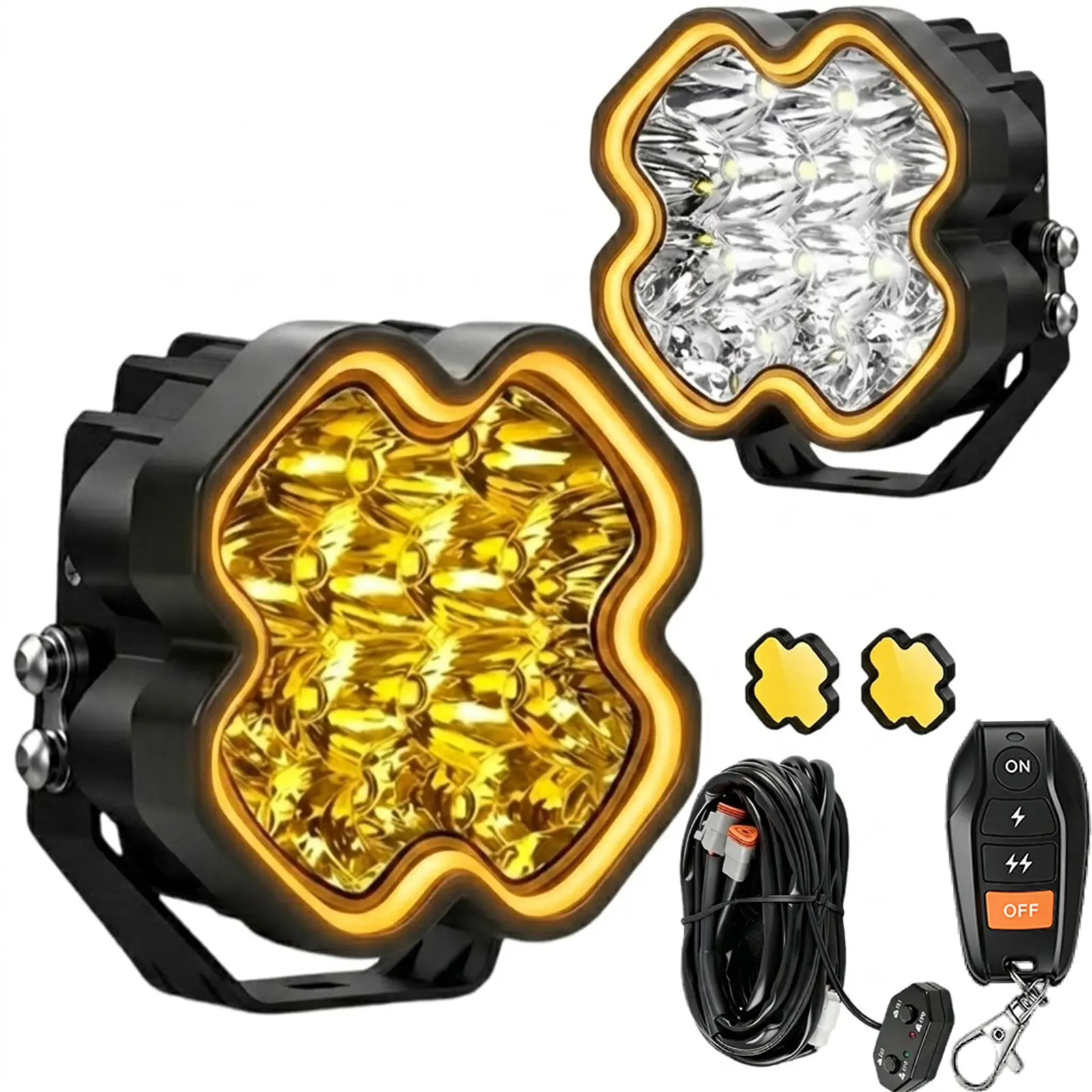 4 Inch LED Pod Lights 2PCS, 100W 8500LM Ditch Lights with Amber DRL, Spot Flood Combo Off Road Driving Fog Lights with Wiring Harness for Truck, Tacoma, Bronco, Jeep, ATV