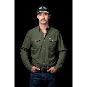 CORE - Men's Olive Green Long Sleeve Snap Shirt