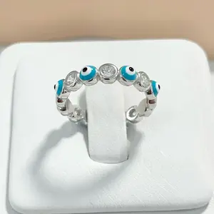 Sterling Silver 925 Light Blue CZ Evil Eye Ring