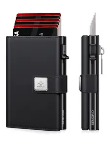 Men's Ultra-Thin RFID Blocking Rfid Theft Proof Aluminum Alloy Wallet, Minimalist Minimalist Business Design with Pop-Out Card Slots, Secure Card Storage, ID Window and Cash Compartment, RFID Card Holder, Ideal Christmas Gift for Dad or Boyfriend
