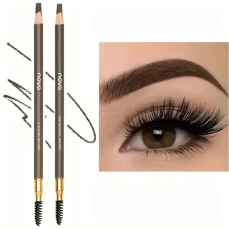 Christmas Set 2pcs Ultimate Waterproof Eyebrow Pencils – Smudge-Proof, Long-Lasting Dual-Ended with Built-In Brush, Sulfate-Free, Light Beige, Perfect for Back to School Makeup brow tool  beauty accessory 1#Dark Brown+3#Natural Brown Winter Combination