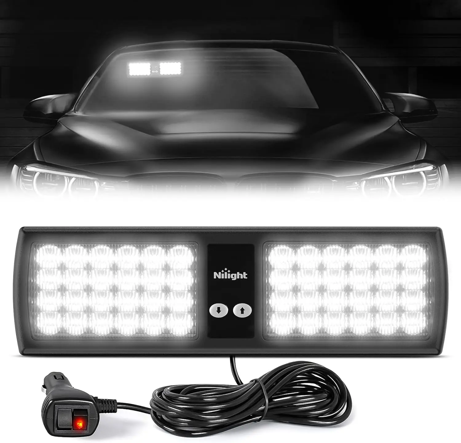 Nilight Green 48 LED Visor Strobe Light Kit - Windshield-Mountable Ultra-Bright Flashing Automotive Bar with ABS Strobe Light Module, 2 Switches, 9.5ft Power Cord for Cars, Motorcycles