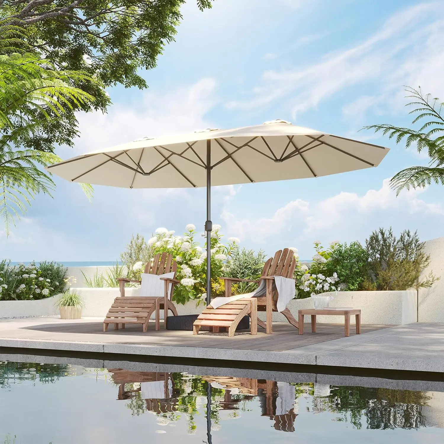 Aoxun 9 x 15 FT Garden Parasol Double-Sided Sun Umbrella for Sun Protection with Base Included and Crank Patio Outdoor Waterproof Umbrella