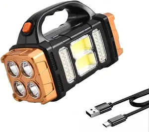 Premium High Lumens LED Work Light – Multipurpose Flashlight with Searchlight and Lantern Features - Rechargeable Outdoor Waterproof Solar Flashlight - Portable & Lightweight(Yellow