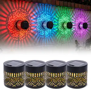 2/4 Packs RGB Color-Changing Solar Fence Lights, Waterproof Metal Mandala Projection Wall Lights for Outdoor Steps, Decks, Fences, Gardens, Patios, Courtyards, Backyards and Landscape Decor