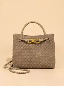 Women's Woven Suede Tote Bag with Buckle, Luxurious Top Handle Shoulder Backpack, Convertible Crossbody Handbag for Casual Daily Wear, Elegant Commuter Bag for Work, Shopping, and Travel, PU Tote Satchel