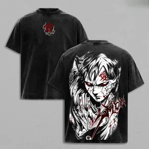 Gaara Washed Tee – Naruto Anime Manga Sand Demon Graphic Double Printed T-Shirt, Menswear Heavy Cotton Unisex Oversize Streetwear Vintage Kazekage Edition