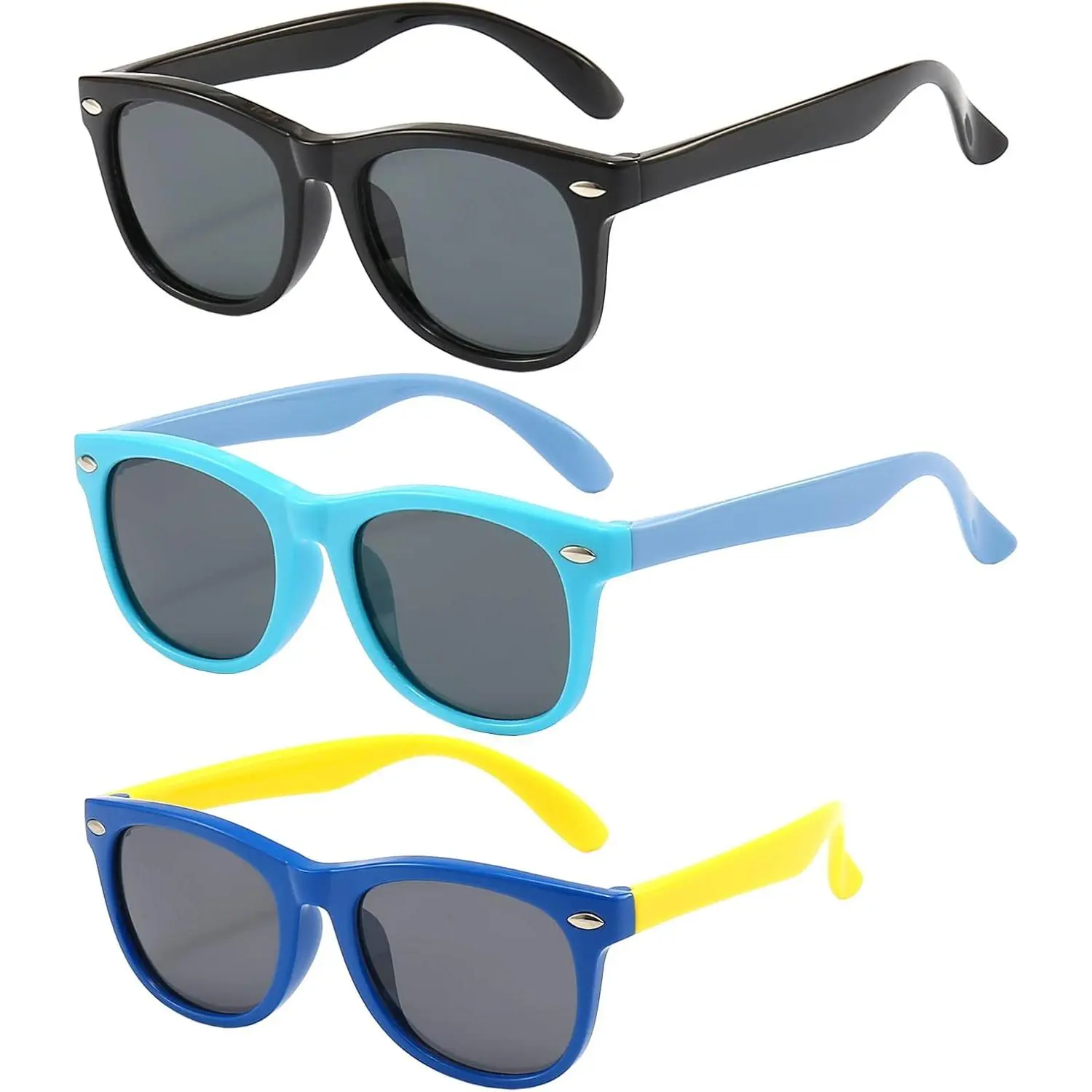Kids' Colorful Polarized Sunglasses 3-Pack (3-10 Years Old) - Classic Style, UV Protection, TAC Lenses, TR 90 Frame, Children’s Wear for Boys & Girls