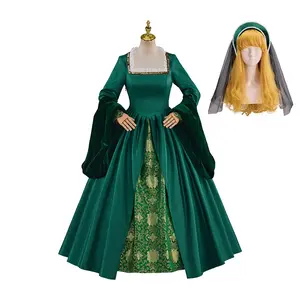TV Anne Boleyn Cosplay Costume Tudor Queen Elizabeth Women Retro Green Princess Ball Gown