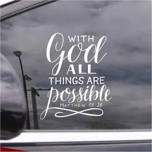 Matthew 19:26 with God  Things are Possible Decal, UV DTF Transfer  Decal, Scripture  Window Stickers, God   for Women Men, Christian  Stickers, Faith   for