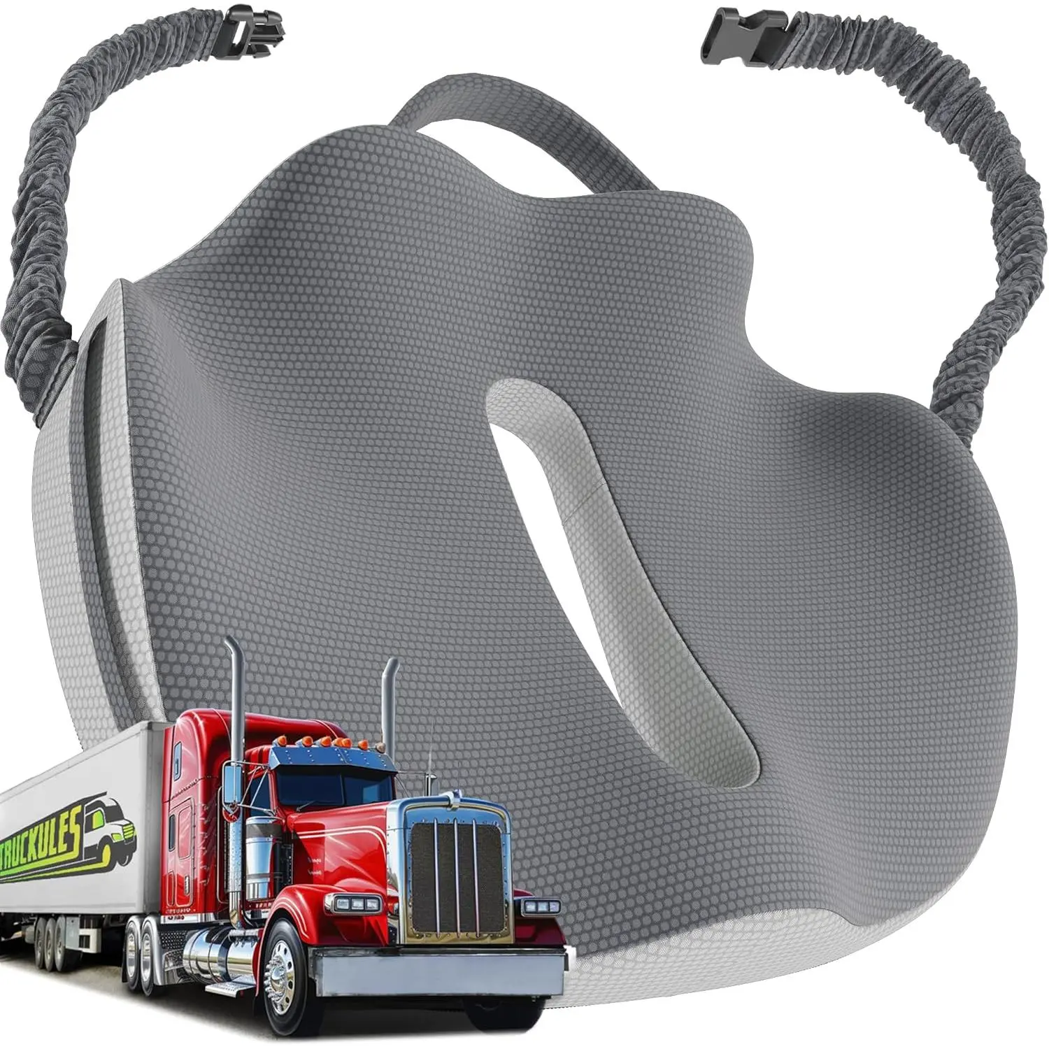 Large  Seat Cushion for  Driver Seat Cushion - Upgraded  Support, CertiPUR-(R) Certified - Thick Memory ,  for Hours of Driving, Trucker Approved Big Rig - Gray