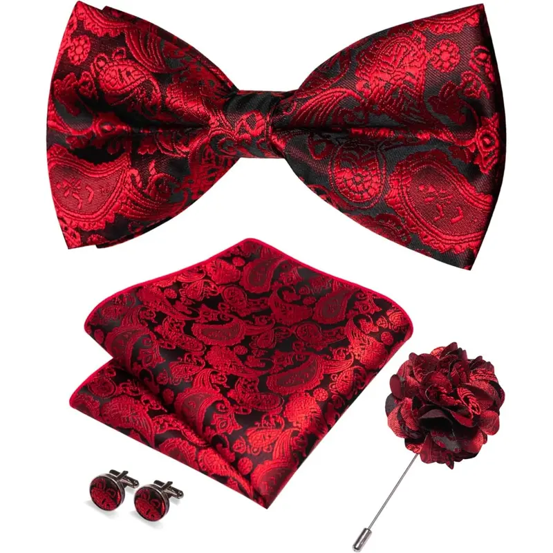 paisley pre-tied bow tie and pocket square cufflinks lapel pin sets for men 4