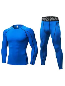Men's Compression Tracksuit Set, Top Stitching Top & Letter Tape Leggings, Fitness Sportswear Set for Indoor Outdoor Wear, Sports Baselayer, Athletic Style Activewear, Men's Sport & Outdoor Clothing, Athletic Fashion Activewear, Training Tracksuit