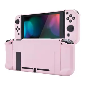 Z-KCS25 PlayVital Back Cover for Nintendo Switch Console, NS Joycon Handheld Separable Protector Hard Shell, Dockable Protective Case for Nintendo Switch - Cherry Blossoms Pink