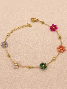 Boho Flower Design Bracelet, Boho Style Bracelet, Fashionable Stainless Steel Vintage Boho Style Jewelry for Women Party, Daily Decor, Trendy Y2k Teen Girl Accessories for Gift, Trendy Fashionable Accessories, Trendy Jewellery Accessories