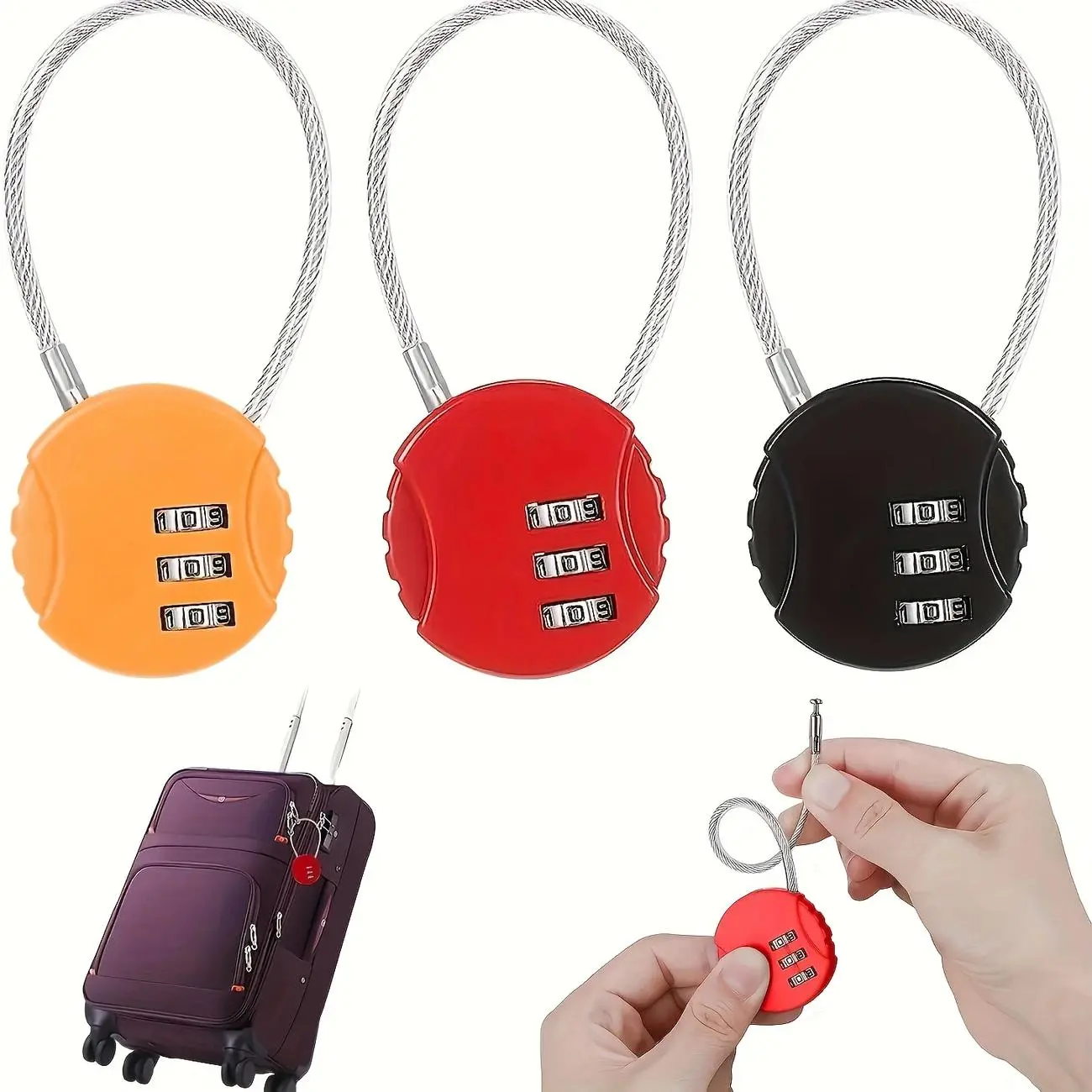 3-digit Combination Padlock, Portable Mini Keyless Resettable Secure Lock, Multipurpose Security Lock for Luggage, Cabinet, Locker, Combination Locks