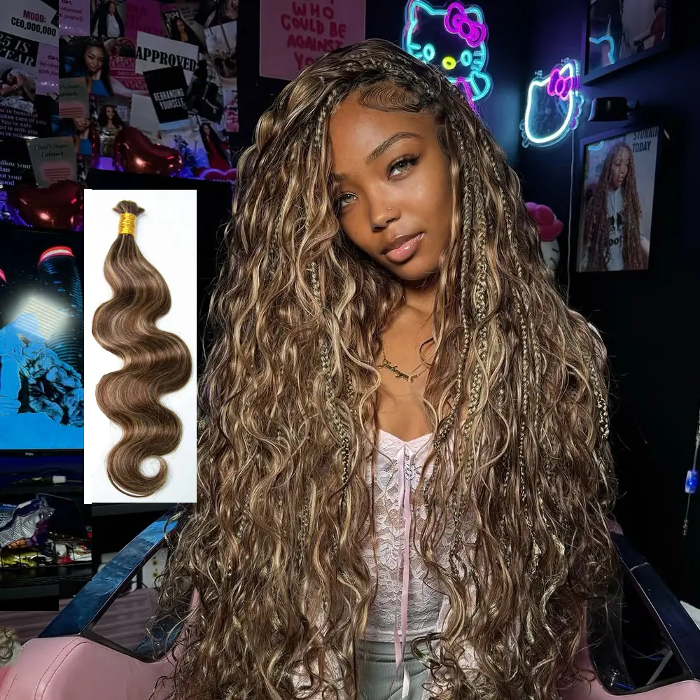YWIGS Blonde Body Wave Bulk Human Braiding Hair for Boho Braids Natural Texture #27/30/613 & #4/27/30 & #4/30 #backtoschool #backtoschoolshopping #sohochic
