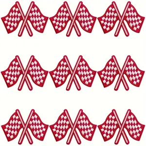9Pcs Racing Flag Iron-On Patches Cute Checkerboard Embroidery Appliques DIY Decals Fashion Accessories for Jeans Jackets Hats Clothing Backpacks