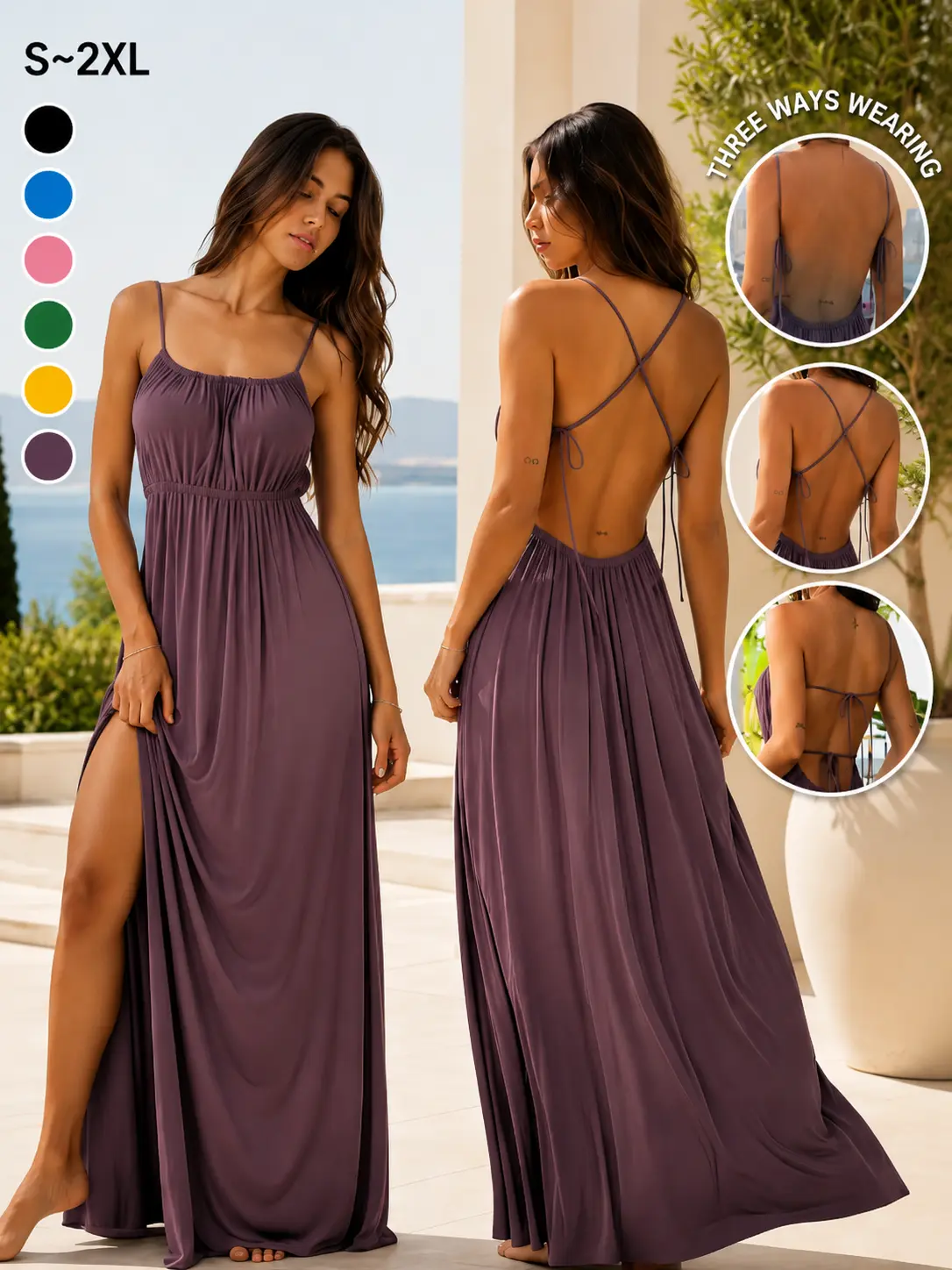 Women's Sweet Style SummerDrawstring Loose Slip Dress Lazy StyleSolid Color Long Cami Dress Sexy Slim FitPleated Dress Elegant Advanced SenseCasual Party Vacation Dresses Chic Womenswear，loungewear for women，comfy nightgown for women Basic Black