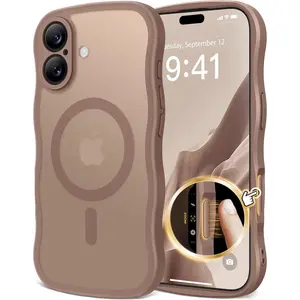 Magnetic for iPhone 17 Case for Women Girls, Upgraded [Full Camera Protection] [Compatible with MagSafe] Cute Wave Translucent Matte Phone Case for iPhone 17, Brown