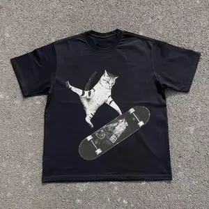 Skateboarding Cat T-Shirt, Y2k Cat Shirt, Animal Tee, Gifts Shirt, Unisex Vintage Graphic Tees Gothic Grunge Y2k Emo Scene Amity Affliction Style Clothes Men Women Streetwear Love Summer