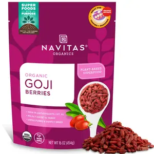 Navitas Organics Goji Berries (Wolfberry) - Dried Snack - USDA Organic, Non-GMO, Gluten-Free, Vegan - 16oz Bag (15 Servings) - Vitamin A, Antioxidants, Fiber - For Smoothies, Trail Mix