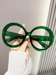 Unisex Oversized Round Frame Anti-Blue Light Glasses, Cute Street Style Transparent Lenses, PC Frame, All Seasons Wear