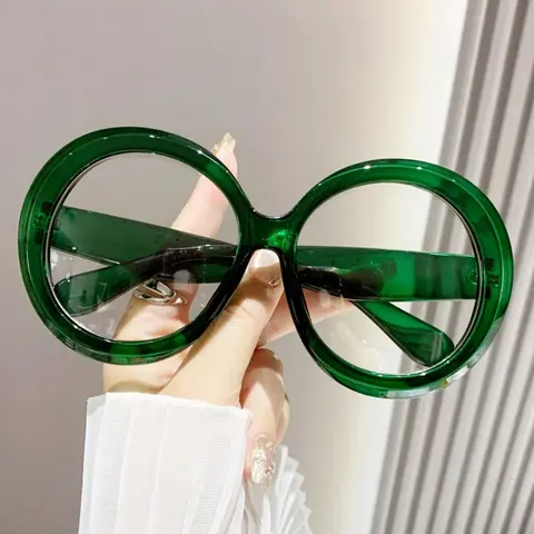 Unisex Oversized Round Frame Anti-Blue Light Glasses, Cute Street Style Transparent Lenses, PC Frame, All Seasons Wear