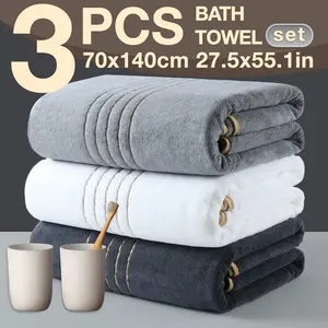 3pcs Luxury Embroidered Bath Towel Set, 70x140cm, 300gsm, Quick-Dry, Quick Drying Towel, Super Absorbent, Microfiber, Soft & Comfortable, Ideal for Travel Towels & Home Use, Premium Bath Towels