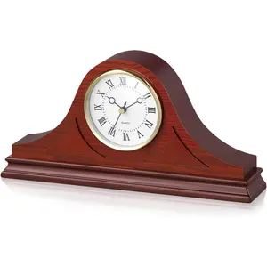 VEVOR Wooden Grandfather Mantel Clock, 6.4 in Vintage Table Clock with Built-in Quartz Movement Quiet Mantel Clock for Living Room Fireplace Home Decor Gift Round