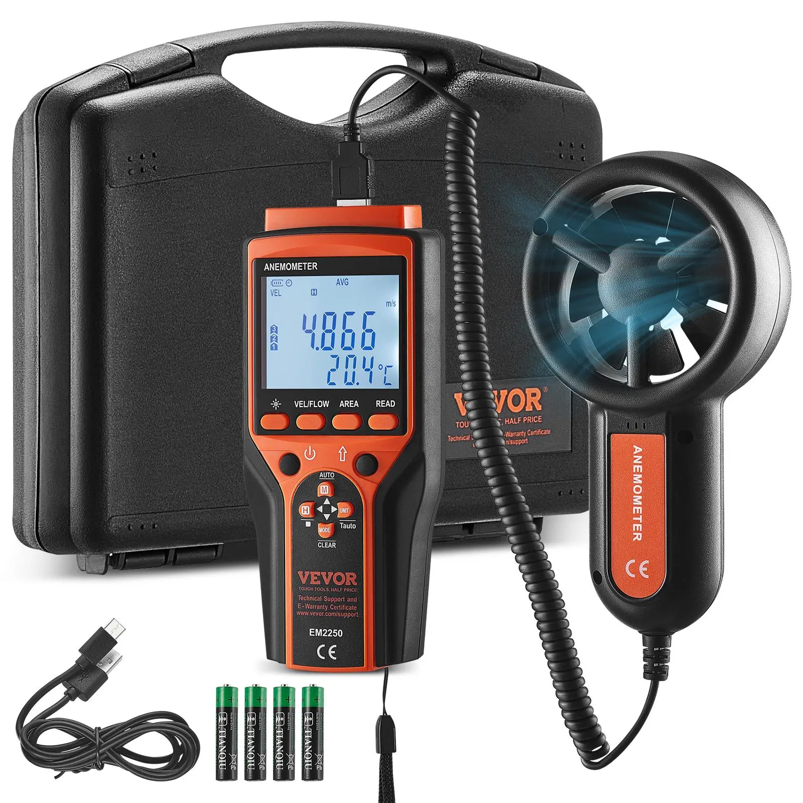 【summerfinds】VEVOR Portable Anemometer Split Design, Temp Range 14℉-140℉, LED Screen Digital Air Speed & Temperature Meter, Wind Chill & Velocity Measurement, Ideal for Sailing, Surfing, Flying, HVAC