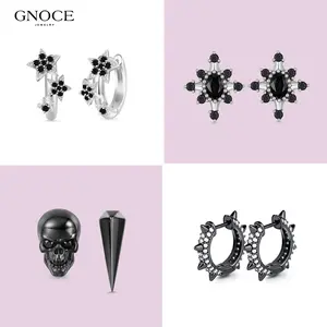 Gnoce 925 Sterling Silver Black Studs/Clasps with Gem Inlays Simple, Stylish and Personalized Daily - Wear Jewelry Gifts for Women, Ideal as Birthday Presents