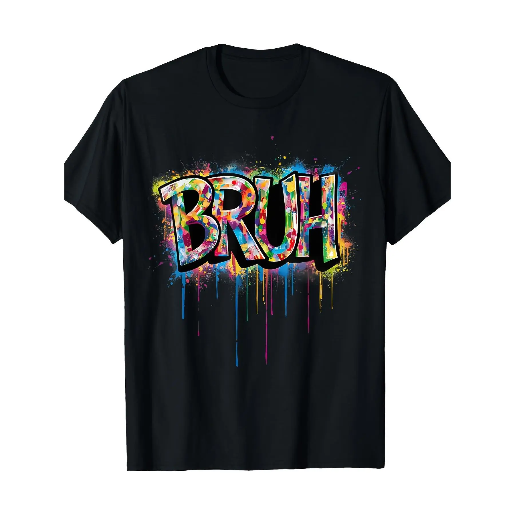 Women's 100% Cotton 220g Knit Short Sleeve Round Neck Casual Graphic T-Shirt - Funny "Bruh" Meme Graffiti Geometric Aesthetic Fabric Top