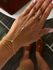 Women's Layered Beaded Chain Finger Ring Bracelet, Fashionable Simple Multi-Layer Stacking Joint Chain Jewelry Accessory