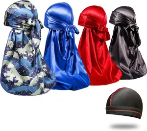 Polyester Silky Durags (4PCS) for Men, Designer Do Rag for 360 Waves, 1 Wave Cap