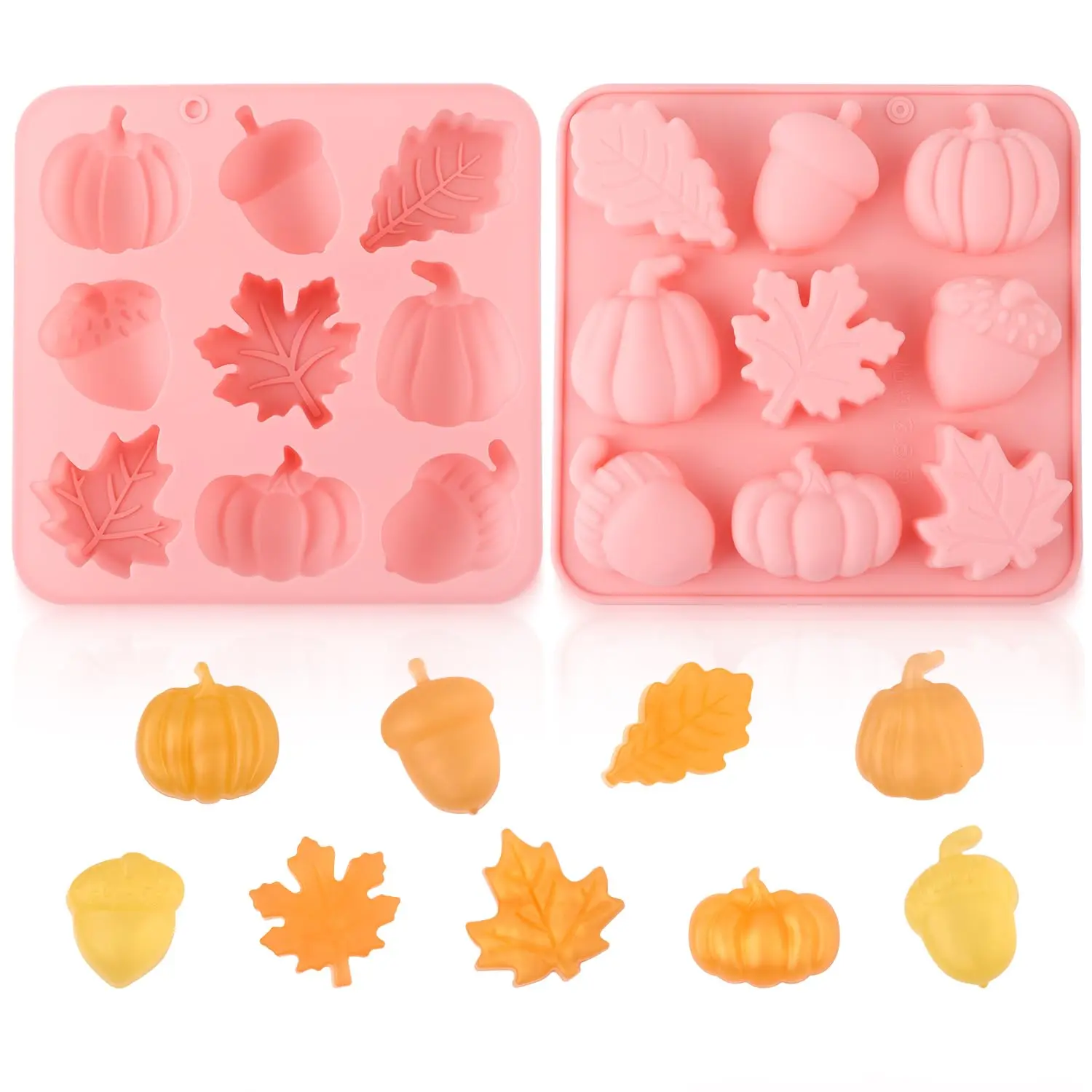 2pcs Halloween Silicone Molds, 3D Halloween Thanksgiving Candy Molds Fall Maple Leaf Pumpkin Molds for Baking Making Chocolate Dessert Gummy Jelly Cupcake Topper Baked Flexible