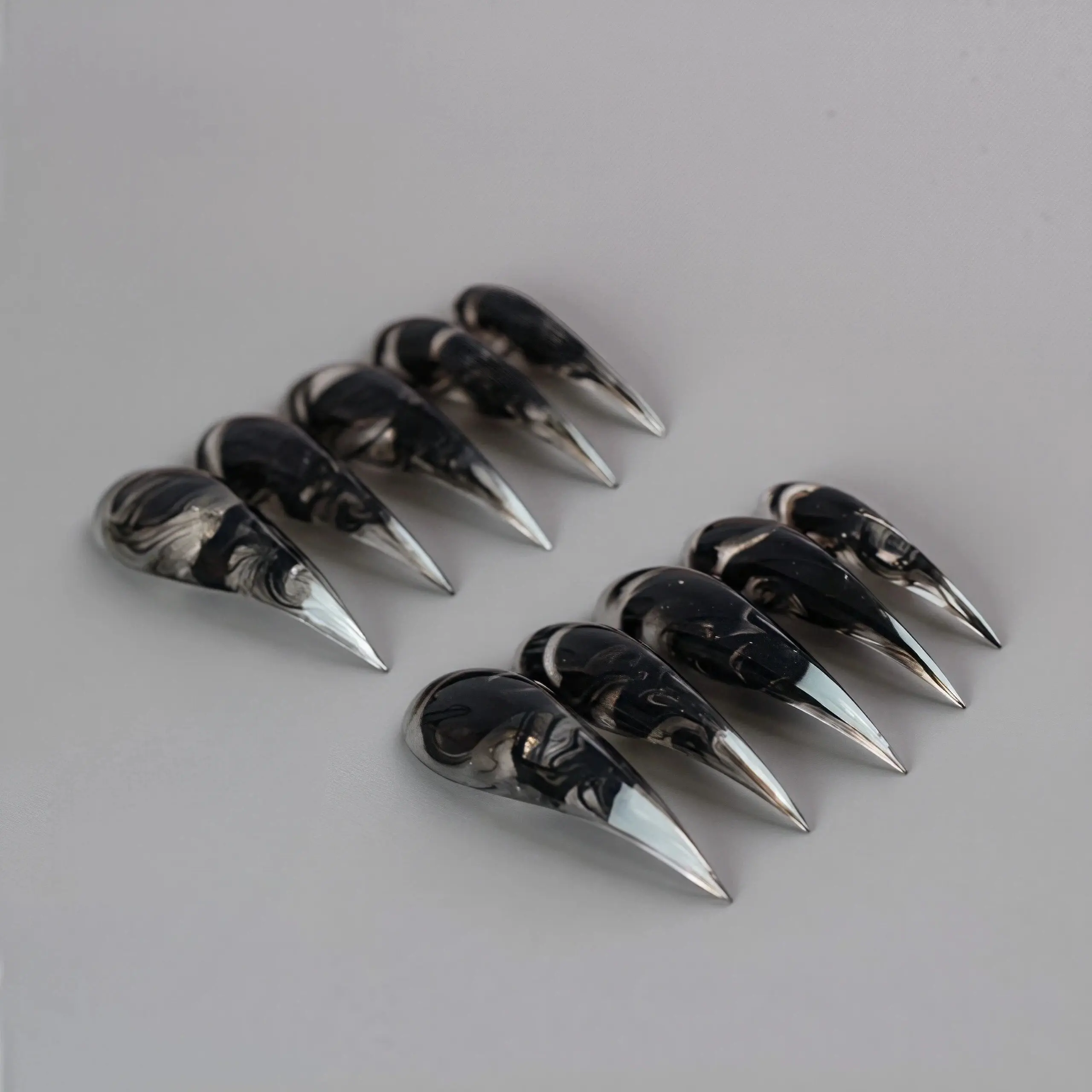 SILKSKY Press On Nails, Handmade Acrylic Dragon Claw Talons, Durable & Reusable Nail Art, Extra Long Stiletto, Black Marble Gothic Style - 10 PCS, Glossy, Cosplay