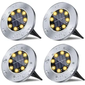 Solar Ground Lights, Outdoor Lighting & Garden Decor,Waterproof Solar Garden Lights, Upgraded Outdoor Garden Waterproof Bright in-Ground Lights, Landscape Lights for Pathway,Yard,Deck,Lawn,Patio,Walkway (4 Pack Warm Light)