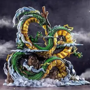 One Piece Dragon Ball Shenron & Goku Scene GK Statue, Large Size Dragon with Cloud Effect，DBZ Shenron Summoning Figure, Shenron Dragon with Kid Goku Collectible
