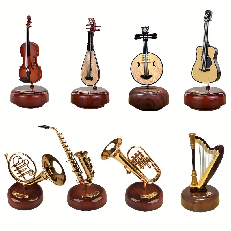 Rotating Guitar Classic Music Box - Perfect for Home, Office, or Bookroom Decoration - Suitable for Ages 14 and Up Ornaments Dark Brown