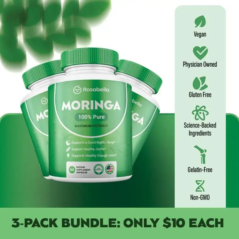 3 Bottles of Rosabella Moringa Capsules (800mg)for lmmune Support, Gut Health & Vitamin