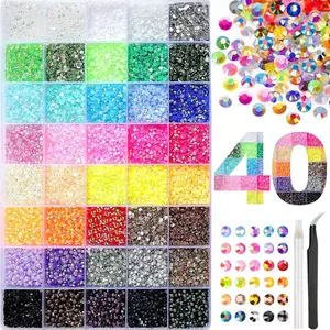 40 GRIDS VIBRANT GEMS  ResinRhinestones，Flatback Beads  with Tweezers for Crafting Mixed-Color 3mm Bedazzling Crystal with Gifted ToolsJewelry for DIY Crafts Clothing Tumblers Shoes Fabric Nail Art ，for Bedazzling Kit Flatback diamond painting art tool